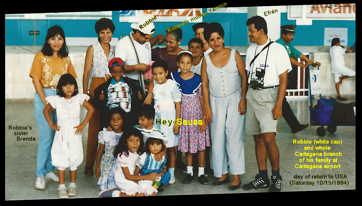 Cartagena branch of family
              with markers for Robbie, Yazm&iacute;n, Brenda,
              Efr&eacute;n and Hey-Seuss